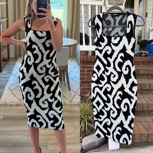Express Bodycon Bandage Black White Midi Dress Size XS Women’s